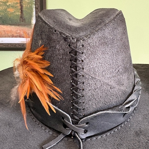 Elegant Black Suede Cowboy Hat with Feather Accent main image 7